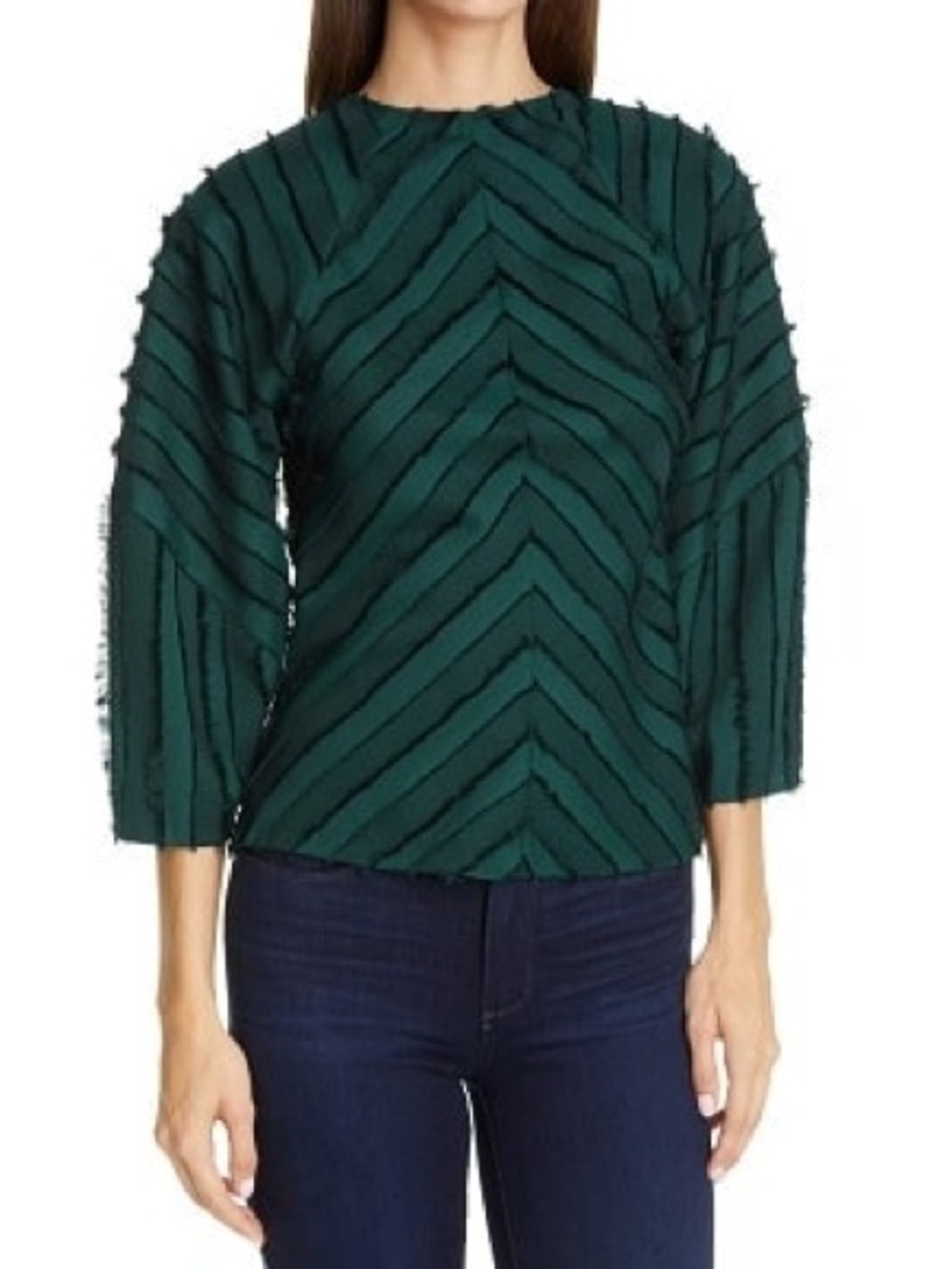 Rebecca Taylor Emerald Green Fringe Chevron Top nwot size 6 🎄🎄🤩🤩